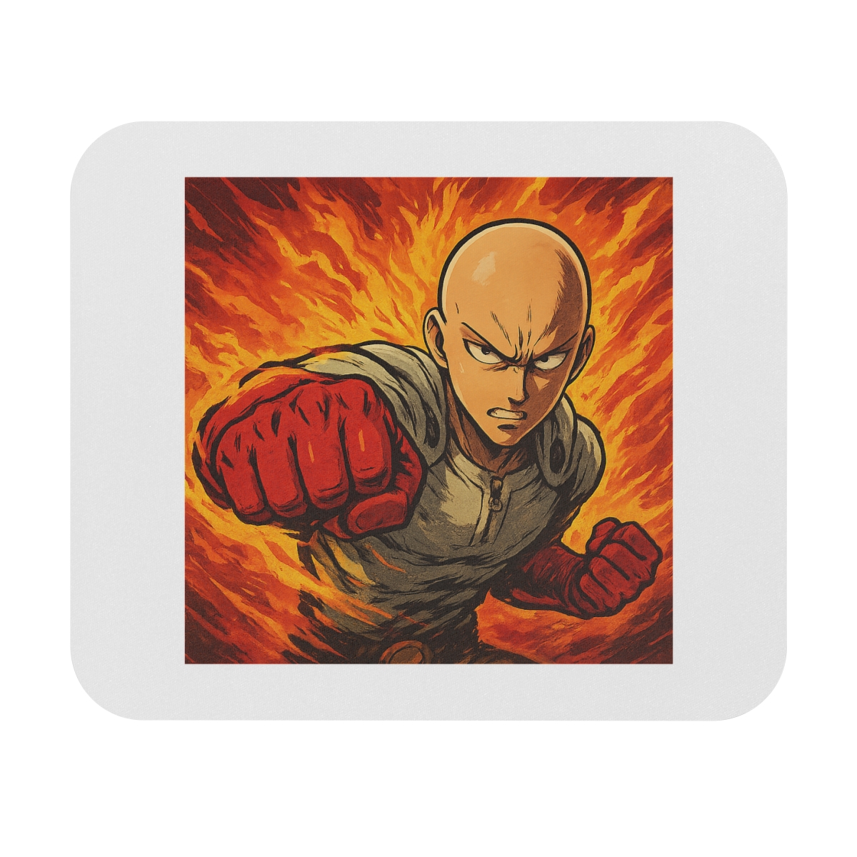 Fiery Anime Punch Hero Gaming Mousepad — official One Punch Man Accessories