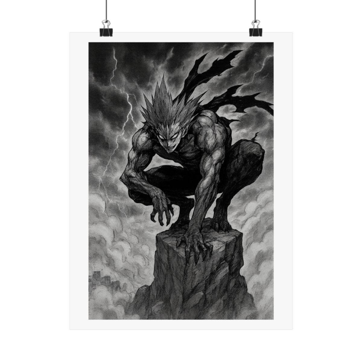 Garou One Punch Man Poster | Black & White Manga Art Print - alternate angle 4, merchandise
