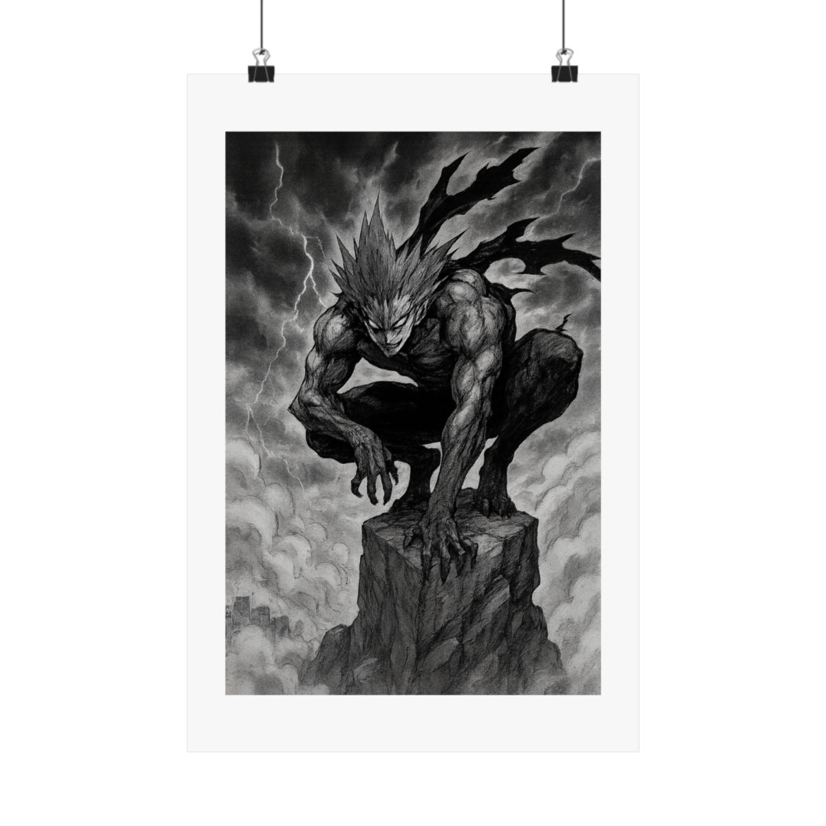 Garou One Punch Man Poster | Black & White Manga Art Print - alternate angle 5, merchandise